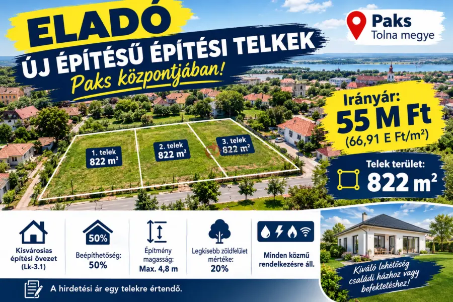 eladó  Építési telek, Paks